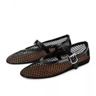 Mesh Ballet Flats Ballerina Fishnet Flats Buckle Mary Jane Flats Causal Daily Dress Shoes