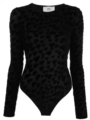 Heart-Print Mesh Bodysuit