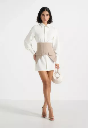 White/Beige Corset Shirt Dress.