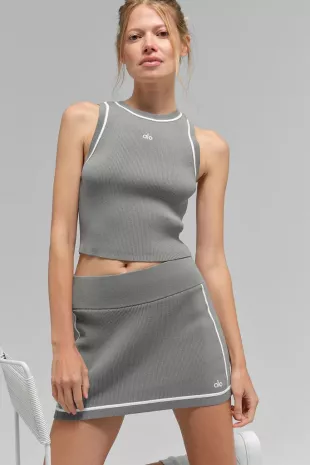 Grey Ribbed Knit Tank Top.