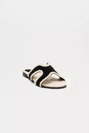 Black Faux Fur Sandals