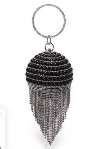 Round Evening Bag Diamonds Pearl Tassel Clutch