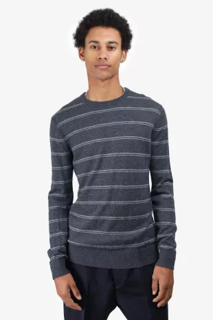 Theory Grey Merino Wool Striped Long-Sleeve Sweater