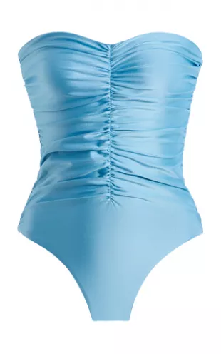 Jade Swim  Green Ruched Strapless One-Piece Swimsuit