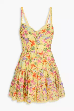 Angy Crochet-Trimmed Printed Cotton-Blend Mini Dress