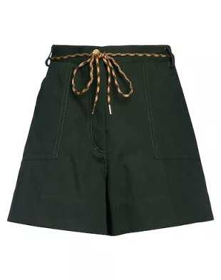 Green Drawstring-Belted Canvas Shorts