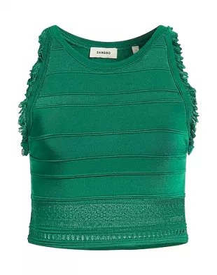 Green Ribbed Knit Sleeveless Crop Top