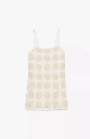White Crochet Granny Square Mini Dress