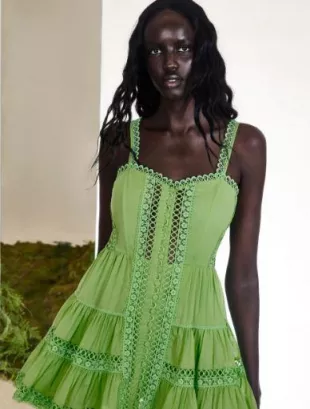 Green Embroidered Mini Dress
