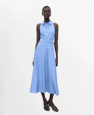 Striped Linen-Blend Shirt-Style Dress