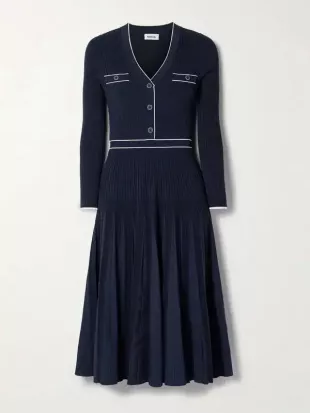 Heloisa Piped Rib-Knit Midi-Dress