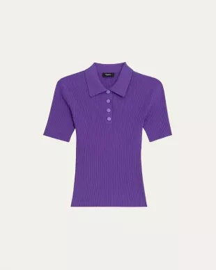 Ribbed Compact Crepe Short-sleeve Polo Shirt