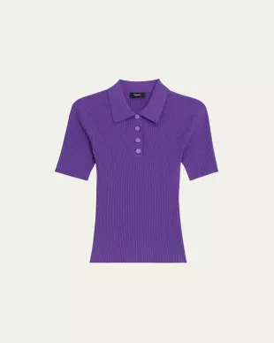 Ribbed Compact Crepe Short-sleeve Polo Shirt