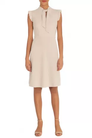 Tie Neck Flutter Cap Sleeve A-Line Dress