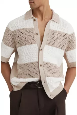 Marek Open Knit Short Sleeve Button-Up Shirt
