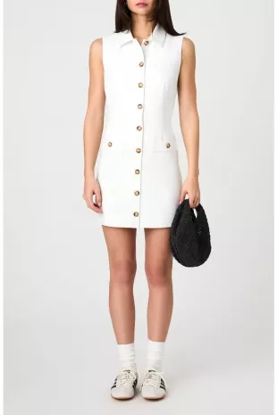 Azra Sleeveless Twill Mini Shirtdress
