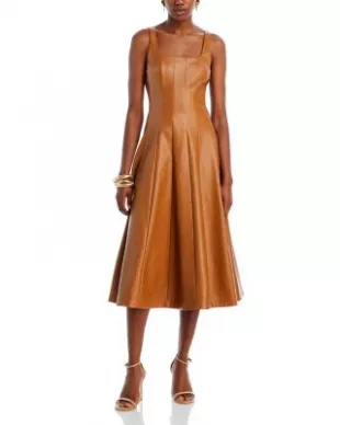 Faux Leather Seamed Swing Dress