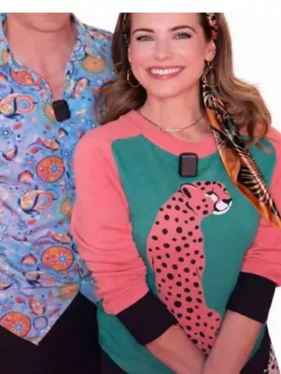 The Love Heist 2026 Lyndsy Fonseca Leopard Sweater