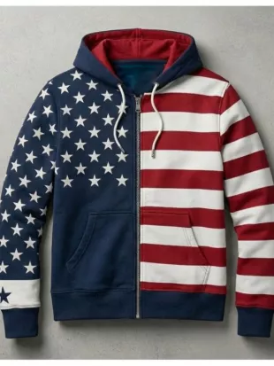Independence Day American Flag Zip-Up Hoodie