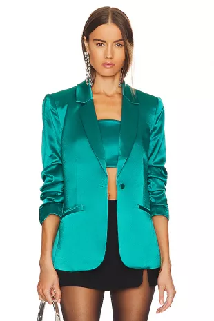Satin Kylie Blazer in Blue Jade