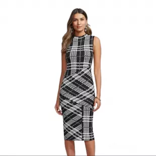Plaid Mock-Neck Sheath Sweater Dress