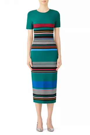 Crewneck Striped Knit Sweaterdress