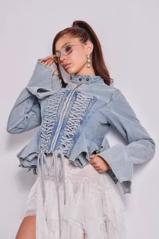 Double Dare You Peplum Denim Jacket