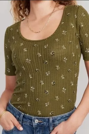 Fitted Elbow-Sleeve Rib-Knit T-Shirt