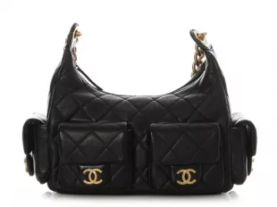 Black Quilted Shiny Lambskin Small Trendy Pockets