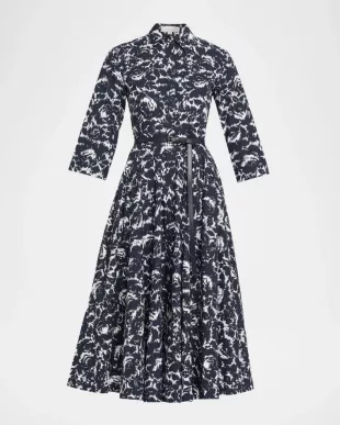 Belted Poplin Shirt Dress in Midnight