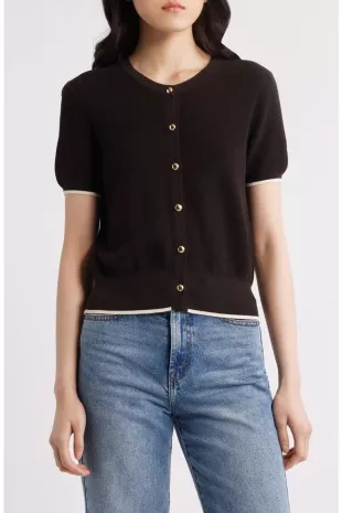 Dina Tipped Short Sleeve Cardigan