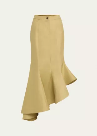 Wave Cotton Twill Midi Skirt