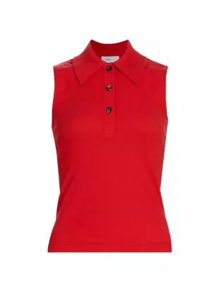 Sleeveless Polo Top in Tomato