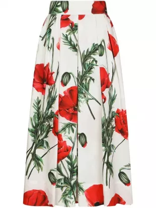 Poppy Print Midi-Skirt