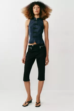 Linen Blend Peplum Top with Frog Fastening