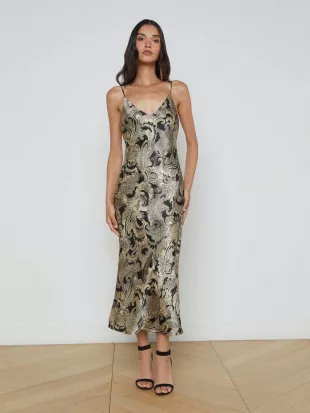 Seridie Slip Dress Gold Multi Textured Paisley