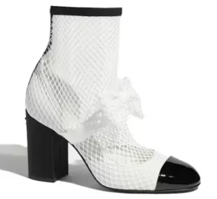 White Mesh and Black Patent Calfskin Boots