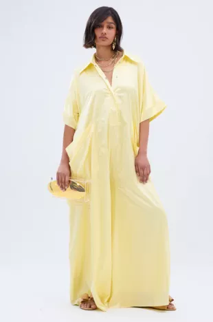 Happy Hour Satin Jumpsuit in Yellow