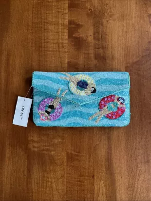 ON 34TH Hand Beaded Brand New Envelope Clutch Summer Purse