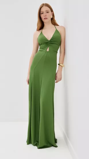 V Neck Ruched Cami Gown