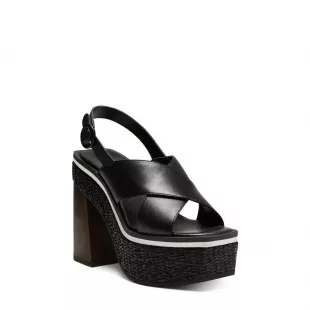Celosia Slingback Chunky Woven Heeled Black Sandal