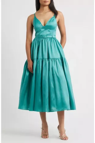 Belted Bustier Tiered Dress