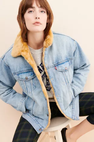 Faux Fur Denim Trucker Jacket