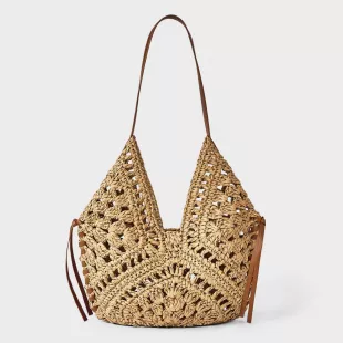 Hand Crocheted Straw Tassel Shoulder Bag