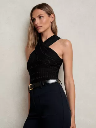 Alex Cross Neck Textured Top