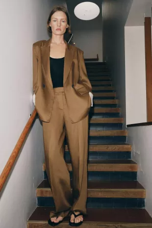 Linen Blend Straight Leg Pants