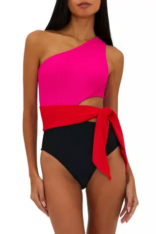 Carlie Cutout One-Shoulder Tie Waist One-Piece Swimsuit