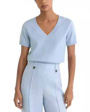Valerie Cotton-Wool Knit V-Neck Top