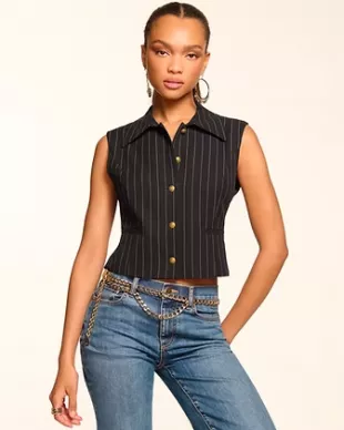 danna pinstripe vest in black pinstripe