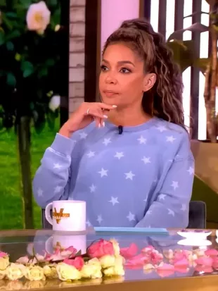 The View 2026 Sunny Hostin Stars Printed Blue Sweater